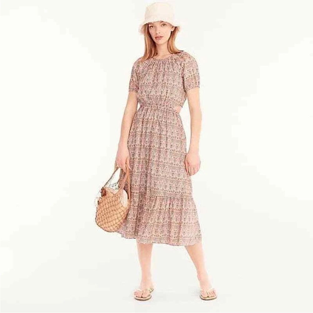 J.Crew Women's Liberty Giorgia Duke Print Side Cut Out Organic Cotton Dress